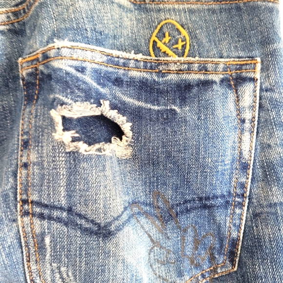 American Eagle Oilutfiters Made to Last Distressed Hand Painted Jeans Size 31 - Picture 8 of 13